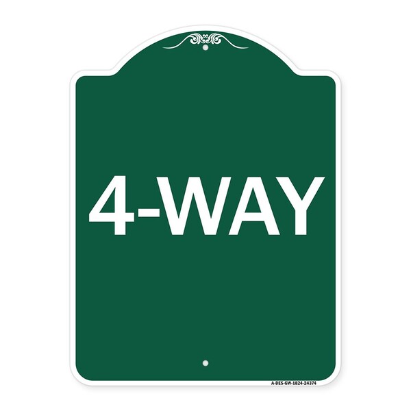 Designer Series Sign-4-Way, Green & White Aluminum Architectural Sign, 18" x 24", GW-1824-24374